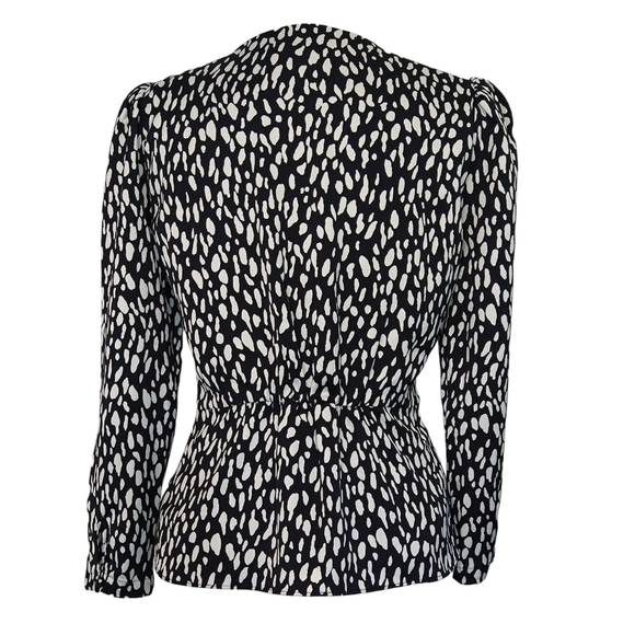 J. Crew Long-sleeve Peplum Top Printed Satin-Crepe Black White Abstract K4111 - Picture 2 of 10